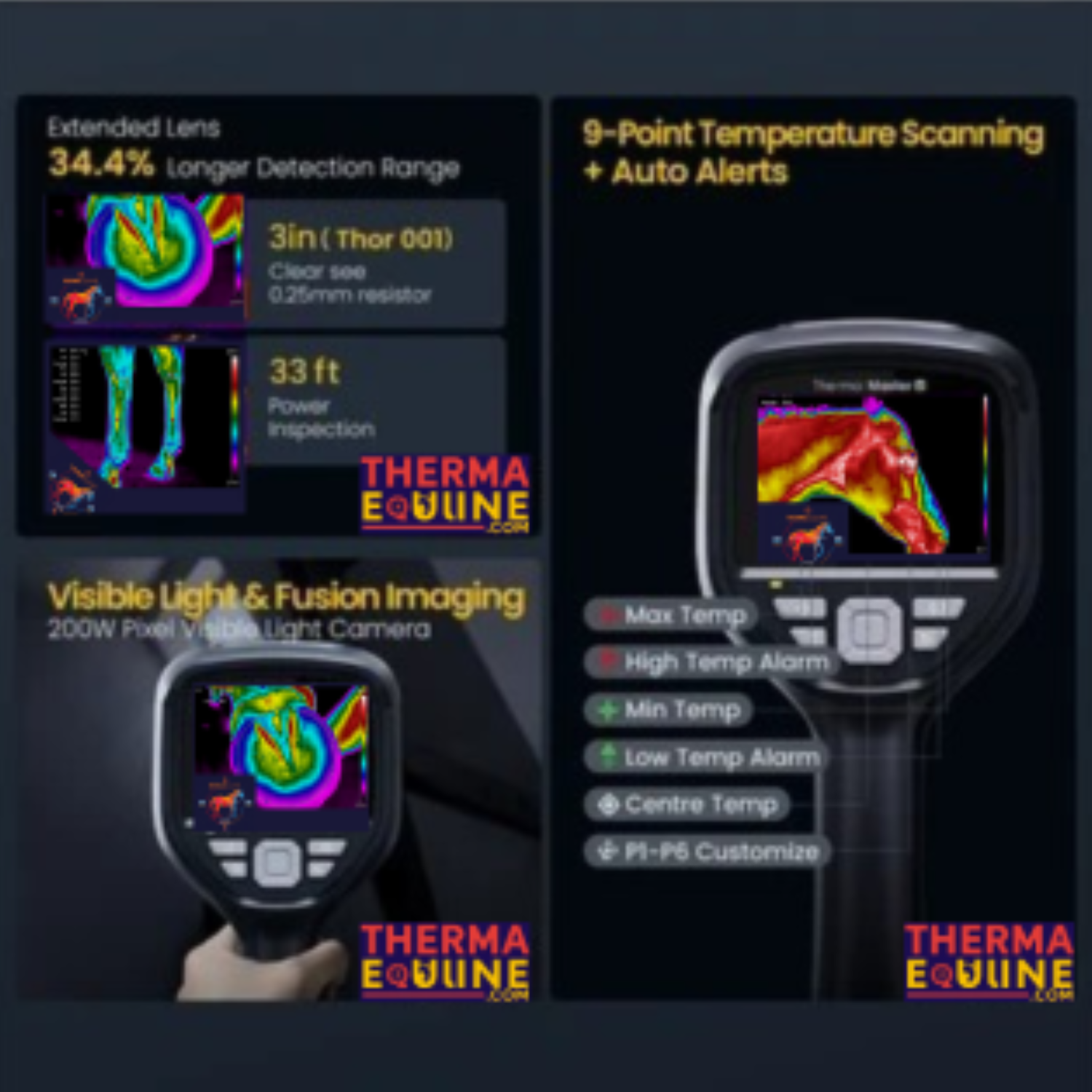 ThermaEQUINE camera capturing heat patterns in equine joints

